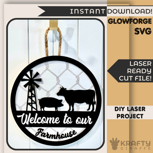 Farmhouse Welcome Door Hanger SVG File-For Laser Engraving